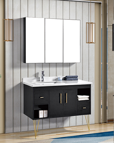 الخشب الصلب الحديث مرآة سوداء مربعة خزانة الحمام الكبيرة